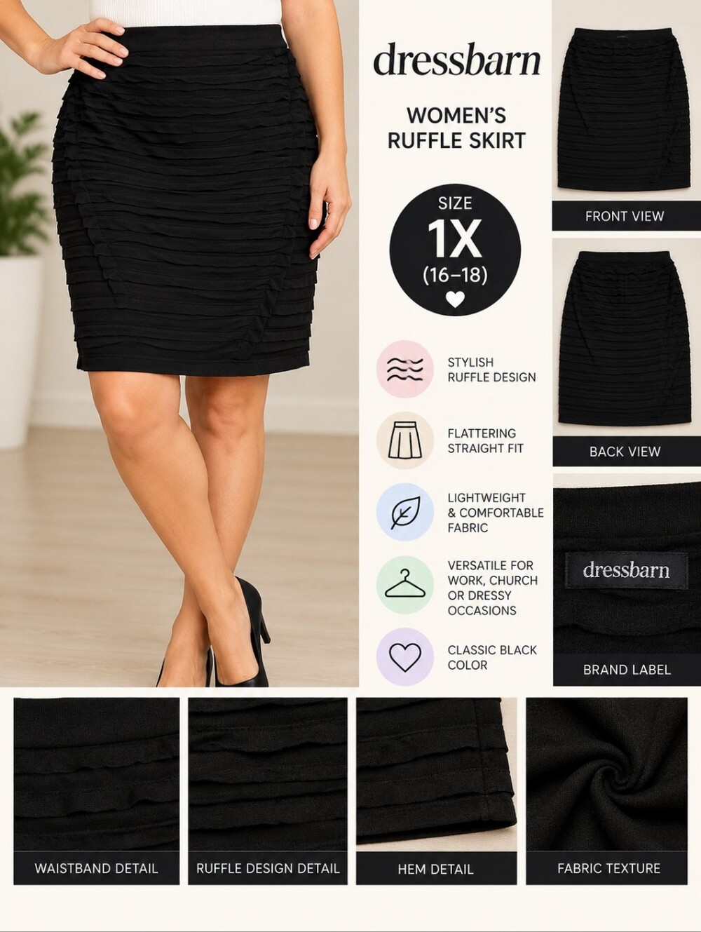 New dressbarn Women's 16w black ruffle skirt #36